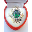 Výrazný dámsky prsteň so zeleným zirkónom VP60357V viacfarebné zlato 14 karátov 585/1000 3,57g