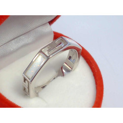 Zaujímavý dámsky prsteň s gréckym vzorom ródiované striebro opál DPS59389 925/1000 3,89 g