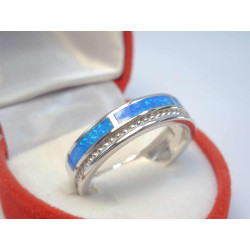 Dámsky ródiovaný strieborný prsteň modrý opál VPS57385 925/1000 3,85 g