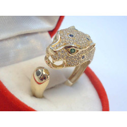 Zlatý pánsky prsteň hlava Jaguára žlté zlato zirkóny VP57590Z 14 karátov 585/1000 5,90 g