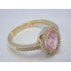 Zlatý dámsky prsteň žlté zlato ružový kameň VP59330Z 14 karátov 585/1000 3,30 g