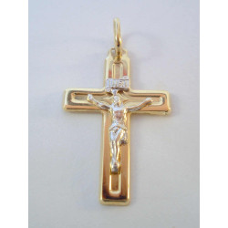 Zlatý prívesok krížik s Ježišom viacfarebné zlato VI082V 14 karátov 585/1000 0,82 g