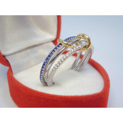 Strieborný prsteň tri obruče spojené pozlátenými krúžkami farebné zirkóny VPS58427 925/1000 4,27g