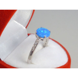 Ródiovaný dámsky strieborný prsteň s modrým opálom, číre zirkóny VPS56280 925/1000 2,80 g