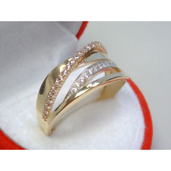 Zlatý dámsky prsteň trojkombinácia zlata, zitkóny VP65297V 14 karátov 585/1000 2,97 g